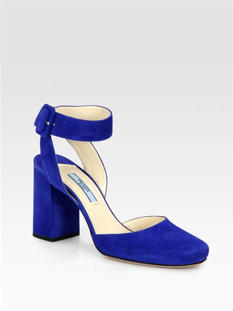 prada suede pumps blue